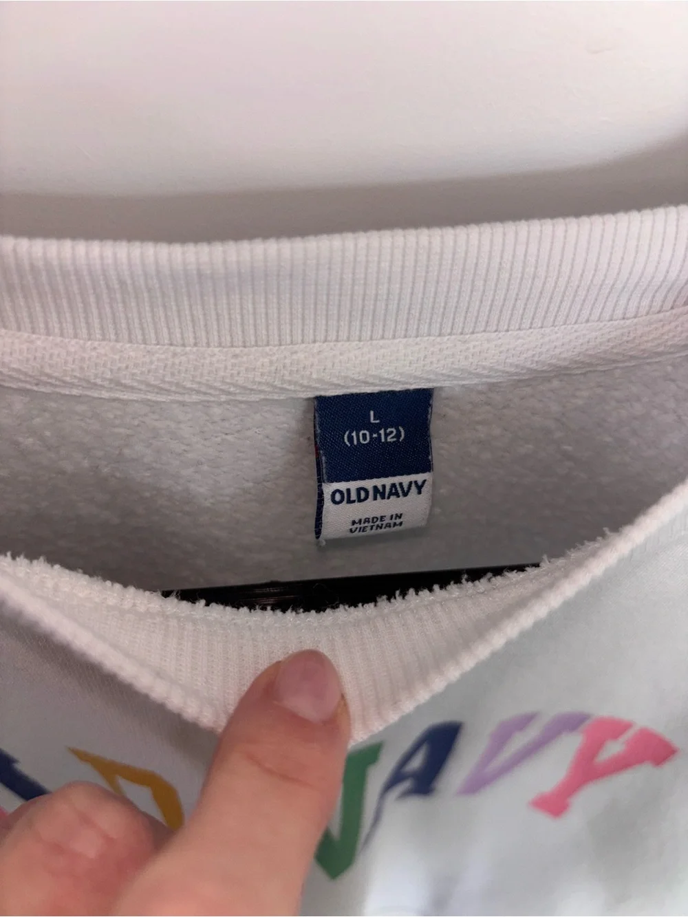 Old Navy White Crewneck Sweatshirt with Multicolor Lettering